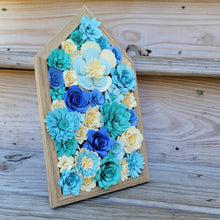Load image into Gallery viewer, Blue and Cream Paper Flowers Framed Wall Art, Farmhouse Country Home Decor