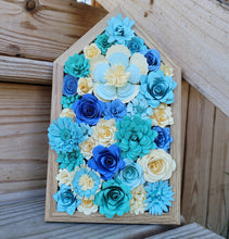 Load image into Gallery viewer, Blue and Cream Paper Flowers Framed Wall Art, Farmhouse Country Home Decor