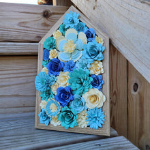 Load image into Gallery viewer, Blue and Cream Paper Flowers Framed Wall Art, Farmhouse Country Home Decor