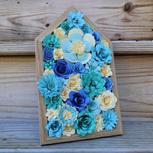 Load image into Gallery viewer, Blue and Cream Paper Flowers Framed Wall Art, Farmhouse Country Home Decor