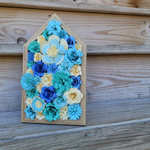 Load image into Gallery viewer, Blue and Cream Paper Flowers Framed Wall Art, Farmhouse Country Home Decor