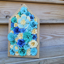 Load image into Gallery viewer, Blue and Cream Paper Flowers Framed Wall Art, Farmhouse Country Home Decor