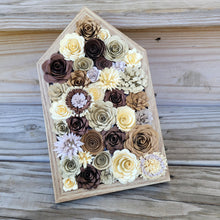 Load image into Gallery viewer, Brown and Cream Paper Flowers Framed Wall Art, Farmhouse Country Home Decor