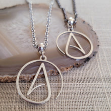 Load image into Gallery viewer, Atheism Necklace, Your Choice of Gunmetal or Silver Rolo Chain, Mens Jewelry