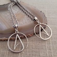 Load image into Gallery viewer, Atheism Necklace, Your Choice of Gunmetal or Silver Rolo Chain, Mens Jewelry