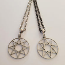Load image into Gallery viewer, Octogram Necklace, Your Choice of Gunmetal or Silver Rolo Chain, Mens Jewelry, Eight Sided Polygon Geometric Jewelry