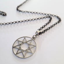 Load image into Gallery viewer, Octogram Necklace, Your Choice of Gunmetal or Silver Rolo Chain, Mens Jewelry, Eight Sided Polygon Geometric Jewelry