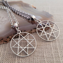 Load image into Gallery viewer, Octogram Necklace, Your Choice of Gunmetal or Silver Rolo Chain, Mens Jewelry, Eight Sided Polygon Geometric Jewelry