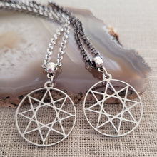 Load image into Gallery viewer, Octogram Necklace, Your Choice of Gunmetal or Silver Rolo Chain, Mens Jewelry, Eight Sided Polygon Geometric Jewelry