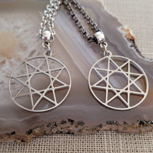 Load image into Gallery viewer, Octogram Necklace, Your Choice of Gunmetal or Silver Rolo Chain, Mens Jewelry, Eight Sided Polygon Geometric Jewelry