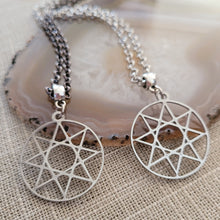 Load image into Gallery viewer, Octogram Necklace, Your Choice of Gunmetal or Silver Rolo Chain, Mens Jewelry, Eight Sided Polygon Geometric Jewelry