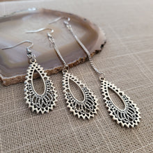 Load image into Gallery viewer, Paisley Filligree Earrings, Your Choice of Three Lengths, Dangle Drop Chain Earrings
