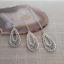 Load image into Gallery viewer, Paisley Filligree Earrings, Your Choice of Three Lengths, Dangle Drop Chain Earrings