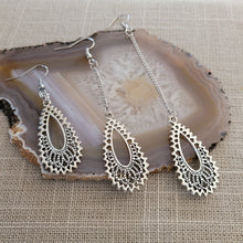 Load image into Gallery viewer, Paisley Filligree Earrings, Your Choice of Three Lengths, Dangle Drop Chain Earrings