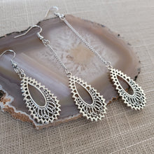Load image into Gallery viewer, Paisley Filligree Earrings, Your Choice of Three Lengths, Dangle Drop Chain Earrings