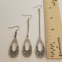 Load image into Gallery viewer, Paisley Filligree Earrings, Your Choice of Three Lengths, Dangle Drop Chain Earrings