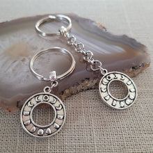 Load image into Gallery viewer, Phases of The Moon Keychain, Purse or Backpack Charm, Zipper Pull, Witch Wiccan Gifts
