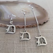 Load image into Gallery viewer, Olde English D Earrings, Detroit Dangle Drop Earrings,