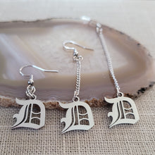Load image into Gallery viewer, Olde English D Earrings, Detroit Dangle Drop Earrings,