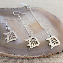 Load image into Gallery viewer, Olde English D Earrings, Detroit Dangle Drop Earrings,