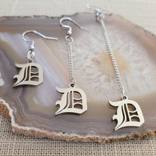 Load image into Gallery viewer, Olde English D Earrings, Detroit Dangle Drop Earrings,