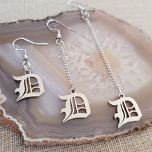 Load image into Gallery viewer, Olde English D Earrings, Detroit Dangle Drop Earrings,