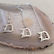 Load image into Gallery viewer, Olde English D Earrings, Detroit Dangle Drop Earrings,