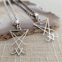 Load image into Gallery viewer, Lucifers Sigil Necklace, Your Choice of Gunmetal or Silver Rolo Chain, Mens Jewelry