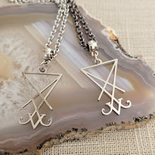 Load image into Gallery viewer, Lucifers Sigil Necklace, Your Choice of Gunmetal or Silver Rolo Chain, Mens Jewelry