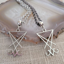 Load image into Gallery viewer, Lucifers Sigil Necklace, Your Choice of Gunmetal or Silver Rolo Chain, Mens Jewelry