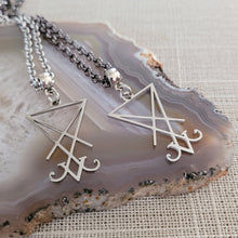 Load image into Gallery viewer, Lucifers Sigil Necklace, Your Choice of Gunmetal or Silver Rolo Chain, Mens Jewelry
