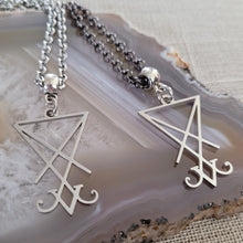 Load image into Gallery viewer, Lucifers Sigil Necklace, Your Choice of Gunmetal or Silver Rolo Chain, Mens Jewelry
