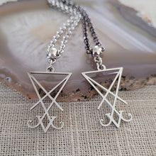 Load image into Gallery viewer, Lucifers Sigil Necklace, Your Choice of Gunmetal or Silver Rolo Chain, Mens Jewelry