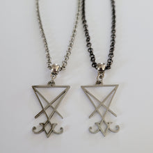 Load image into Gallery viewer, Lucifers Sigil Necklace, Your Choice of Gunmetal or Silver Rolo Chain, Mens Jewelry