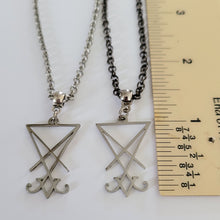 Load image into Gallery viewer, Lucifers Sigil Necklace, Your Choice of Gunmetal or Silver Rolo Chain, Mens Jewelry