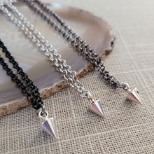 Load image into Gallery viewer, Spike Necklace Necklace, Silver Bullet on Your Choice of 3 Rolo Chains Finishes , Mixed Metals, Mens Jewelry