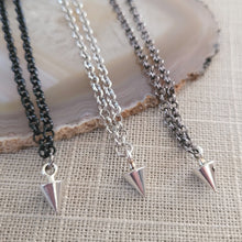 Load image into Gallery viewer, Spike Necklace Necklace, Silver Bullet on Your Choice of 3 Rolo Chains Finishes , Mixed Metals, Mens Jewelry