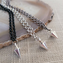Load image into Gallery viewer, Spike Necklace Necklace, Silver Bullet on Your Choice of 3 Rolo Chains Finishes , Mixed Metals, Mens Jewelry