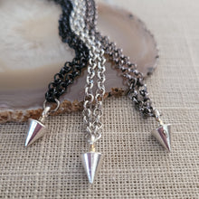 Load image into Gallery viewer, Spike Necklace Necklace, Silver Bullet on Your Choice of 3 Rolo Chains Finishes , Mixed Metals, Mens Jewelry