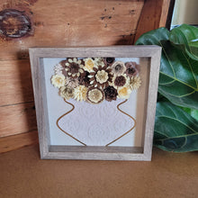 Load image into Gallery viewer, Brown Flower Filled Vase Shadow Box, Handmade Paper Flowers 9x9 Woodgrain Shadow Box, Nursery Powder Room Decor