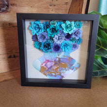 Load image into Gallery viewer, Blue Flower Filled Vase Shadow Box, Handmade Paper Flowers 9x9 Black Shadow Box, Nursery Powder Room Decor, Wall Art