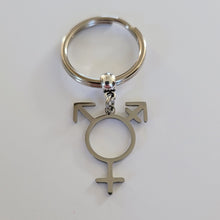 Load image into Gallery viewer, Transgender Keychain, Backpack or Purse Charm, Zipper Pull, Stainless Steel Charm, Non Binary Trans Awareness