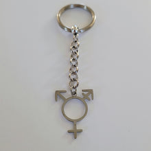 Load image into Gallery viewer, Transgender Keychain, Backpack or Purse Charm, Zipper Pull, Stainless Steel Charm, Non Binary Trans Awareness