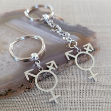 Load image into Gallery viewer, Transgender Keychain, Backpack or Purse Charm, Zipper Pull, Stainless Steel Charm, Non Binary Trans Awareness