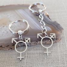 Load image into Gallery viewer, Transgender Keychain, Backpack or Purse Charm, Zipper Pull, Stainless Steel Charm, Non Binary Trans Awareness