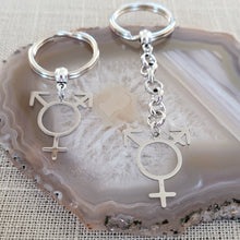 Load image into Gallery viewer, Transgender Keychain, Backpack or Purse Charm, Zipper Pull, Stainless Steel Charm, Non Binary Trans Awareness