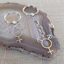 Load image into Gallery viewer, Transgender Keychain, Backpack or Purse Charm, Zipper Pull, Stainless Steel Charm, Non Binary Trans Awareness