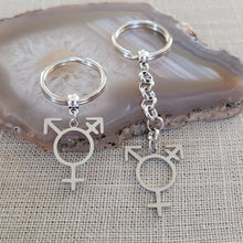 Load image into Gallery viewer, Transgender Keychain, Backpack or Purse Charm, Zipper Pull, Stainless Steel Charm, Non Binary Trans Awareness