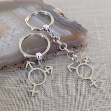 Load image into Gallery viewer, Transgender Keychain, Backpack or Purse Charm, Zipper Pull, Stainless Steel Charm, Non Binary Trans Awareness