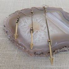 Load image into Gallery viewer, Bronze Arrow Earrings, Your Choice of Three Lengths, Dangle Drop Chain Earrings